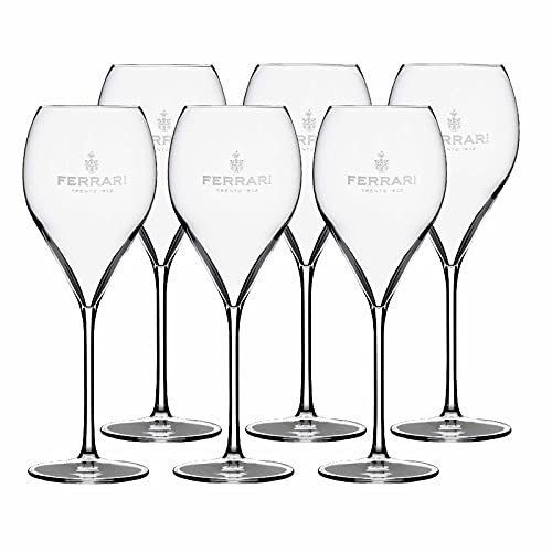 F.lli Lunelli S.p.A. Ferrari Champagnerglas mit Logo und 0,1 l Eichstrich / 6-teiliges Gläser-Set, Transparent