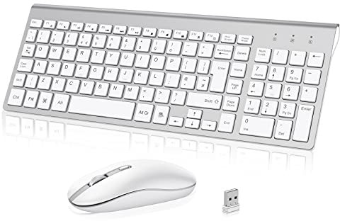 Wireless Keyboard Mouse Combo, cimetech 2.4G Ultra-Thin Keyboard and Mouse Set with Sleek Ergonomic Silent Design & Stable Connection for Windows PC Laptop Computer (QWERTY UK Layout, Silver White)