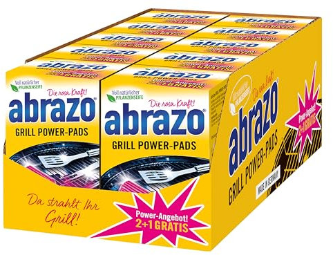 abrazo Grill Power-Pads | 30 Grillreiniger, 10x3 Stk. | Fettlöser mit antibakterieller Seife, Backofen & Grill Reiniger, Reinigung v. Rost u. Zubehör