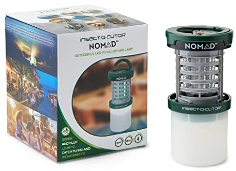 Insect-O-Cutor Fliegenfalle „Nomad“: UV-LED für den Außenbereich zur Mückenbekämpfung, zwei Wellenlängen mit grüner und blauer UV-Technologie. Ideal für Camping, Gärten und Terrassen.