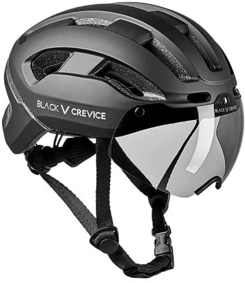 BLACK CREVICE City Fahrradhelm inkl. 2 Wechselvisiere & LED-Rücklicht, schwarz, M/L (58-61cm)…