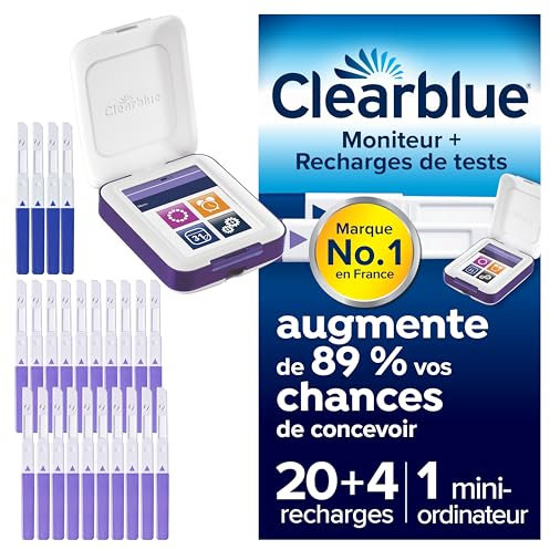 Clearblue Moniteur De Fertilité Avancé + Recharges, Inclus 1 Moniteur Tactile, 20 Tests d'Ovulation et 4 Tests Grossesse, Augmente Vos Chances De Conception Naturelle De 89 %, L'Emballage peut varier