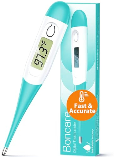 Boncare 10 Seconds Oral Thermometer for Adults and Kids - Accurate & Safe Rectal Thermometer for Baby with Fever Alarm, Digital Thermometer (Blue Green)