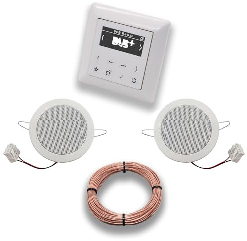 JUNG Smart Radio Unterputzradio DABAWW DAB+ Komplettset JUNG AS 500 System alpinweiß, Komplett-Set mit 2 x Deckenlautsprecher Einbaulautsprecher + 20 Meter Lautsprecherkabel 2x0,75 mm2