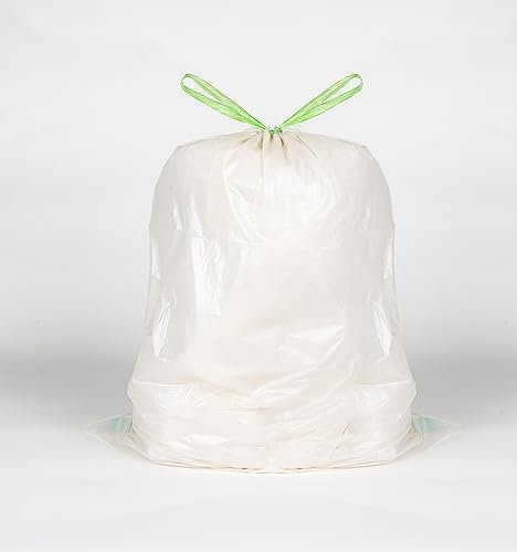 20 Pack White Kitchen Drawstring Bin Liner - 20L - 25 Microns - Heavy Duty, Extra Strong, Brabantia Compatible, Eco-Friendly, Tear Resistant, Clear Recycling Bags