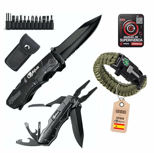 Alfa42 Navaja Multiusos, Herramienta Multiuso Inoxidable, Alicates Plegables, Navaja de Bolsillo, Cuchillo Plegable, Camping, Pesca, Supervivencia, Regalos para Hombres, Regalos Navidad, Regalo Papa