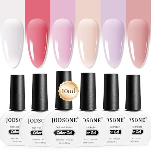 JODSONE 10ml Gel Gel Set di smalti per unghie 6 colori pallidi Bianco Rosso pallido Rosa tenue Nudo naturale Viola pallido Rosa fresco Viola Set manicure gel con lampada a LED per nail art