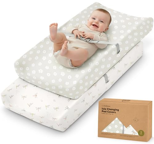 Confezione da 2 coperture per fasciatoio per bambini, 81 x 40 cm, in morbida viscosa derivata da bambù, neutro, aderenti alla cameretta dei bambini (prato)