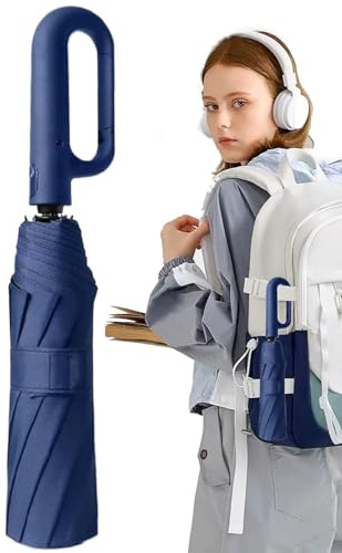 Paraguas a prueba de viento, paraguas con apertura y cierre automático,Paraguas a prueba de viento con mango de mosquetón con protección UV - Paraguas plegable compacto para viajes, mujeres, hombres