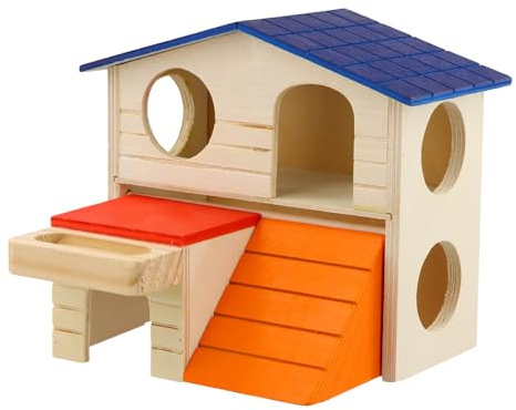 Daelers Wooden House 2 Levels for Hamsters with Ladder and Hiding Place