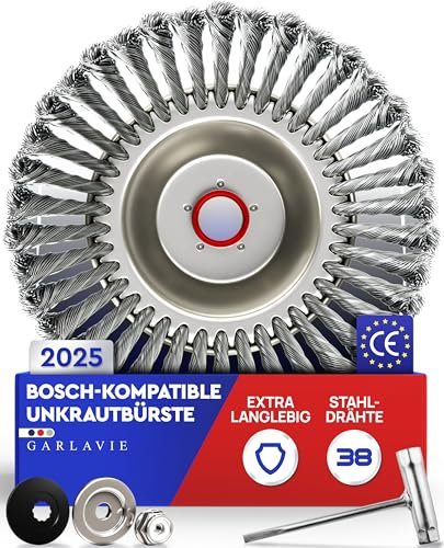 GARLAVIE Unkrautbürste für Bosch Motorsense – Wildkrautbürste mit Adapter für Freischneider, langlebiges Zubehör zur Moos- & Unkrautentfernung