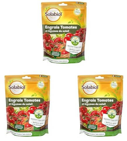 SOLABIOL Engrais Tomates & Légumes Du Soleil - 3x500g - Jusqu'à 10 Plants - Nutrition Longue Durée - Meilleure Reprise A La Plantation - Utilisable En Agriculture Biologique