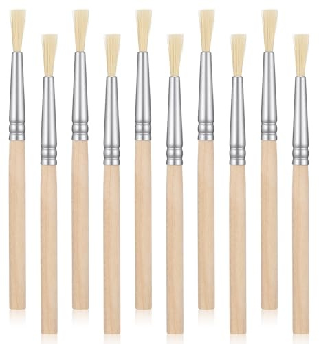 Set di 10 pennelli piatti in acrilico, piccoli pennelli per artisti, pennelli in legno, pennelli per acquerelli, in nylon, pennelli piatti per bricolage, per acrilico, pittura a olio, tempera e