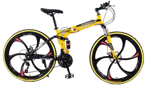 GLSQBVRP VTT Pliant 24 Ou 26 Pouces, 21 Vitesses, Cadre en Acier À Haute Teneur en Carbone, Roues À Six Lames, avec Double Suspension, Vélo Pliable pour Hommes Et Femmes C,26 inch