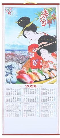 Togeval Calendario Cinese a Rotolo 2026 Da Parete Anno Del Cavallo Calendario Lunare Mensile Imitazione Rattan Per Decorazione Casa E Ufficio