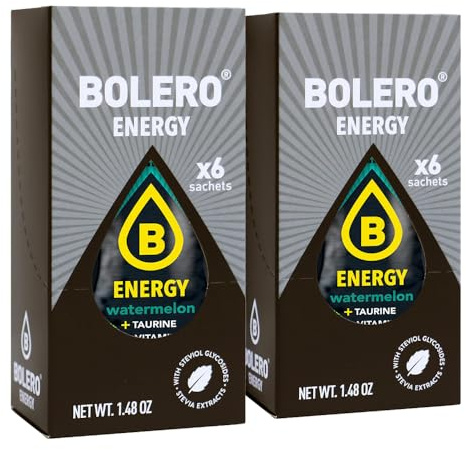 SET 12 BOLERO bustine da 7 grammi energy Watermelon Preparato istantaneo per Bevande con Stevia e Vitamina C e Senza Zucchero