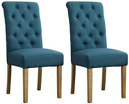 Roundhill Furniture Habit Solid Wood Tufted Parsons Dining Chair (Set of 2), Blue