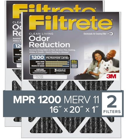 Filtrete 16x20x1 Air Filter, MPR 1200, MERV 11, Allergen Defense Odor Reduction 3-Month Pleated 1-Inch Air Filters, Pack of 2
