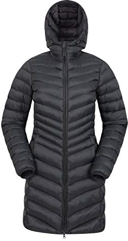 Mountain Warehouse Florence Womens Long Padded Jacket - Lightweight, Water Resistant Puffer Rain Coat, Warm -30C Heat Rating - Autumn, Winter, Outdoor Jet Black Women's Size 14