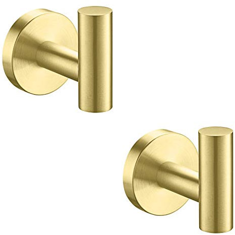 Nolimas Bathroom Towel Hooks SUS 304 Stainless Steel Coat Hook Round Clothes Towel Coat Robe Hook Cabinet Closet Door Sponges Holder for Bath Kitchen Garage Hotel,Wall Mounted,Brushed Gold,2Pack