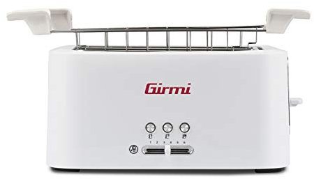 Girmi TP91 Tostapane Xl, 1500 W, Pinze Inox extra-lunghe, Raccogli briciole, 3 funzioni di 6 livelli di cottura, Spegnimento automatico