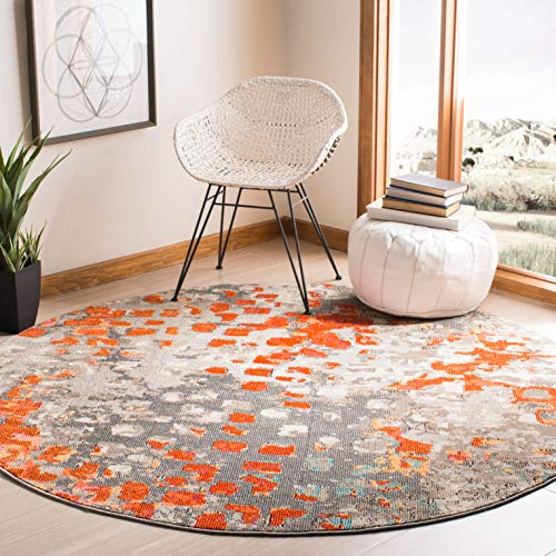 Safavieh Alfombra Boho Sala de Estar, Comedor, Dormitorio - Madison Collection, Pelo Corto, Gris y Naranja, 122 X 122 cm
