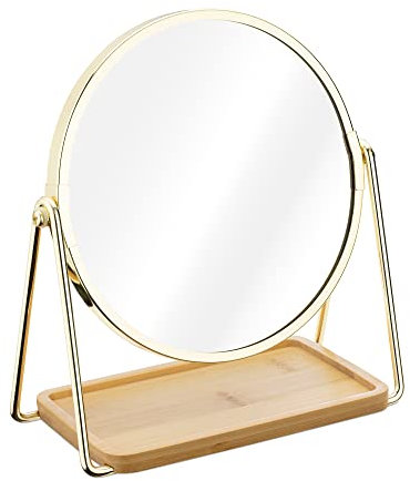 Navaris Kosmetikspiegel Schminkspiegel mit Schmuckablage - Spiegel doppelseitig mit Vergrößerung - 360° Standspiegel für Kosmetik Schminke Make Up