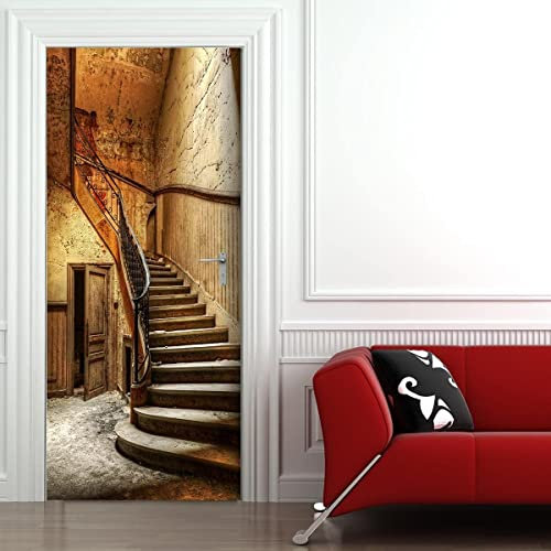 3D Türtapete Selbstklebend Türaufkleber - ALTE TREPPE - Türfolie Poster PREMIUM PVC Wasserfest Wandtattoo Für Schlafzimmer Wohnzimmer Tür Dekoration Tapete 77 x 200 cm