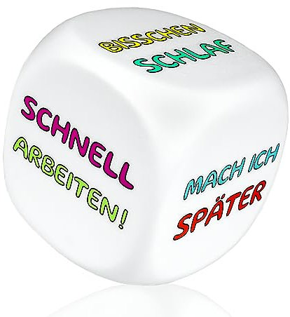 UniMuni® Anti Stress Würfel | Entscheidungswürfel fürs Büro mit 6 Motiven zum Stressabbau | Das Anti Stress Geschenk für Kollegen auf der Arbeit inklusive schöner Geschenkbox