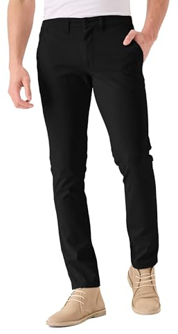 JMOJO Chinos Trousers Men – Slim Fit Wrinkle Resistant Stretch Cotton Pants – Smart Casual Wear for Office, Travel & Weekend Black