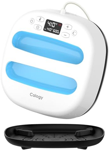 Calogy Heat Press Machine for T-Shirts 10x10(25x25cm), Portable Iron Press Sublimation, Fast Heat Up to 210°C (410°F) Tshirt Printing Machine for Bags, Pillows, HTV Vinyl Heat Transfer (White Blue)