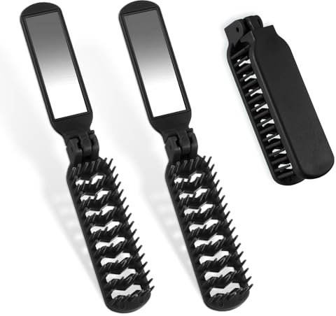 2 Stück Klappbare Haarbürste, Faltbare Haarbürste Schwarz Mini Haarbürste Kompakt Reisehaarbürste Klein Reise Bürste Frauen Reisegröße Damen Brush Klappkamm Bartkamm für Damen Herren Frauen