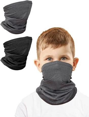 Kiiwah 2 Stück Loop Schal Kinder Dünn, Schlauchschal Multifunktion Halswärmer Schal für Jungen Mädchen, Atmungsaktiv Winddicht Staubdicht Outdoor Sports (Schwarz, Grau)