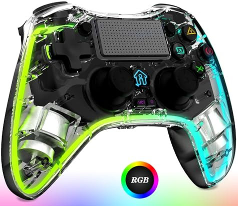 Manette Sans Fil pour PS-4, Manette de jeu avec Lumière RVB, Turbo, Macro M1/M2, Manette Joystick Gamepad avec Double Vibration/3.5mm Audio/Touch Panel/Gyroscopique à 6 Axes pour PS4/Pro/Slim -Noir