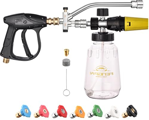 FENG PAI Pressure Washer Foam Cannon Gun Kit with Dual Connector Accessory, Car Wash Foam Gun for Car Washing and Cleaning, 1/4 Quick Connect with 7pcs Nozzles, Dual Adjustable Snow Foam Lance