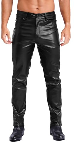 JEATHA Hommes Pantalon en Faux Cuir Pantalon Wetlook Slim Lit Extensible Tenue Festival Carnaval Disco Clubwear S-5XL Noir 4XL