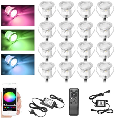 GEYUEYA Home WIFI RGB focos LED empotrables al aire libre, Ø30 mm Spot Led Spot empotrable suelo, impermeable IP67 DC12 V Spot Escalera para terraza madera 20 unidades