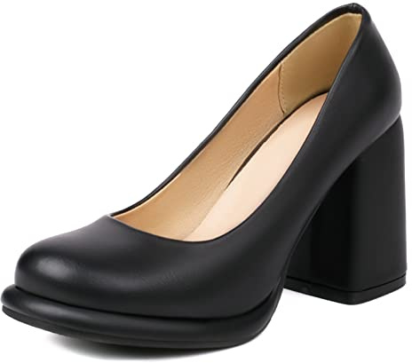 Lizoleor Chaussures Femme Talon Carré Haut Plateforme Bout Carré A Enfiler Été Robe Pieds Larges Lovely Noir Taille 39 EU/40CN