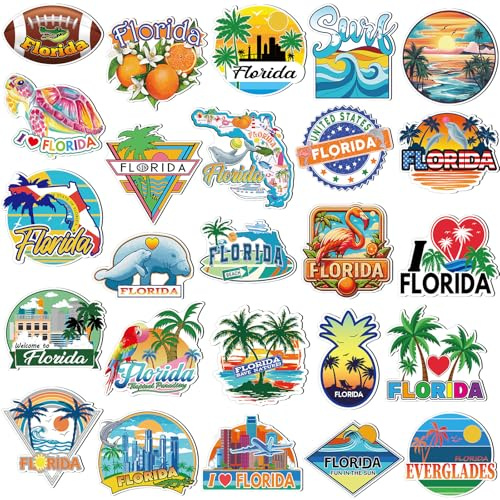 Fabbay 25 Pcs Florida Fridge Magnet Magnetic Refrigerator Stickers Florida Souvenirs Gifts Refrigerator Magnets for Fridge Laptop Locker Home Decoration Accessories