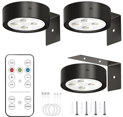 Anmossi Luce Per Quadri Senza Filo,3 Pezzi Luci LED Applique Ricaricabile con Telecomando,3 Temperature di Colore,Lampada Fotografica Senza Fili per Armadio Esposizione Pittura Arte Dipinti(Nero)