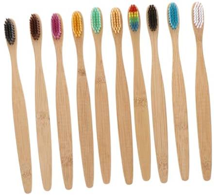 DEARMAMY 10 Pezzi Spazzolino Da Denti in Bambù Con Setole Dure Per Adulti Pulizia Senza Danneggiare Le Gengive