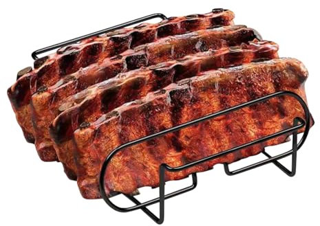 Peufcmi Supporto per Costine da Barbecue | Griglia Per Di Costine In Acciaio Al Carbonio | Lavabile in lavastoviglie portabistecche, accessorio barbecue per arrostire, riposare, cuocere, preparazione,