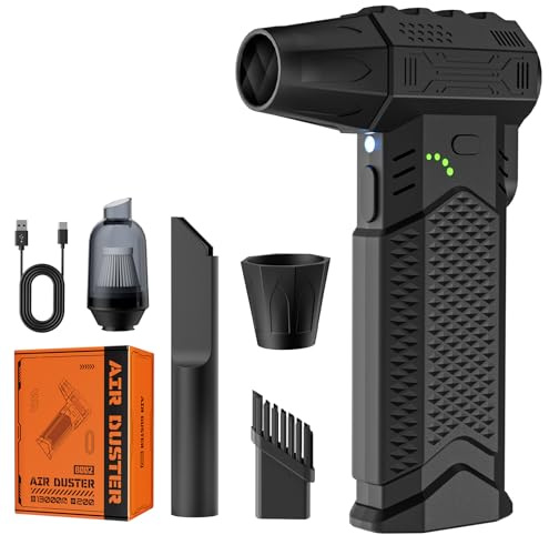 Cosyall 2 en 1 Aire Comprimido Limpieza PC, 130000 RPM Soplador de Polvo Eléctrico con Luz LED, Batería de 8000 mAh, Soplador Aire Comprimido para Limpiar PC, Laptop, Teclado, Sofá, Coche