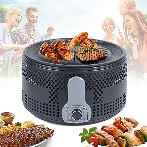Barbecue au charbon de bois sans fumée – Barbecue de table portable assisté par ventilateur pour le camping, la randonnée, les pique-niques – Cuisine en plein air sans fumée