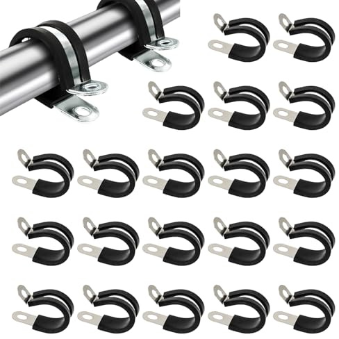 20 abrazaderas de cable, 20 mm de goma P de acero inoxidable, abrazaderas de tubo de goma acolchadas, abrazaderas de tubo de tornillo, abrazaderas de tubo articulado P-Clip (M20)