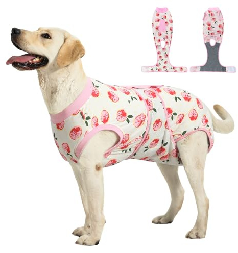 Recovery Suit for Dogs Cats After Surgery, E-Collar & Cone Alternative Surgical Suit, Prevent Licking Dog Onesies Pet Surgery Recovery Suit Soft Dog Bodysuit, Pink, L