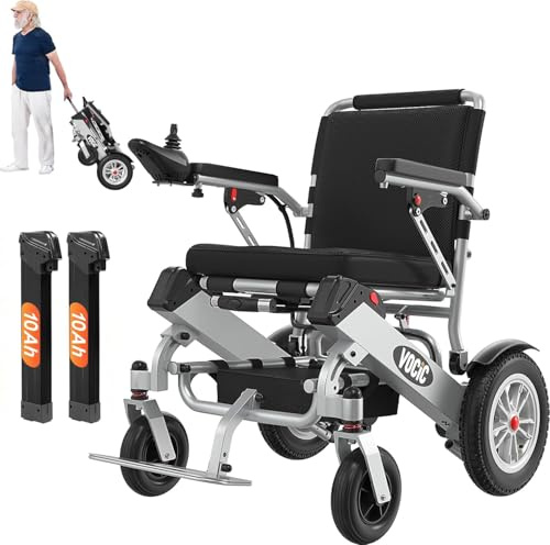 VOCIC V62, sedia a rotelle elettrica a doppia batteria, pieghevole, leggera fino a 136 kg, 25 KM e 500 W, per sedia a rotelle elettrica con pneumatici, autorizzazione aerea, supporto 3 anni (argento