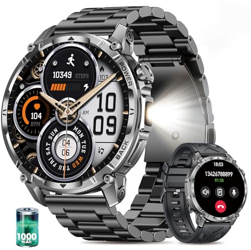 Smartwatch Uomo con 1000mAh, Orologio Intelligente Fitness con Chiamate Bluetooth, 1.7 Militari Smart Watch Tracker 110+ Modalità Sportive Cardiofrequenzimetro Sonno per Android iOS (Acciaio Nero)