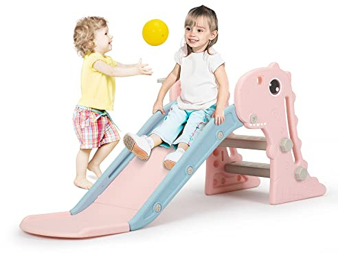 Tobogán 3 en 1 para niños pequeños, juego de escalada para niños con canasta de baloncesto, zona de juegos interior y exterior para niños, diseño plegable, tobogán independiente para bebé, fácil