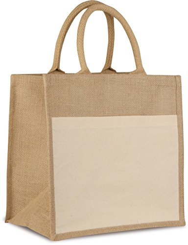 Subito disponibile Borsa Shopper Shopping in Iuta Juta Ampia Tasca Esterna Manici Corti